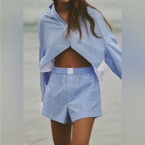 Zara Striped Poplin Shorts With Pockets & Elastic Waistband Size M Rare Find!